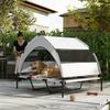 Outdoor Dog Bed with Roof, Elevated Dog Bed for Extra Large Dogs, with Steel Frame, 122x92x94cm, Light Grey
