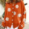 Women's Autumn/winter Daisy Embroidered Casual Knit Cardigan Sweater