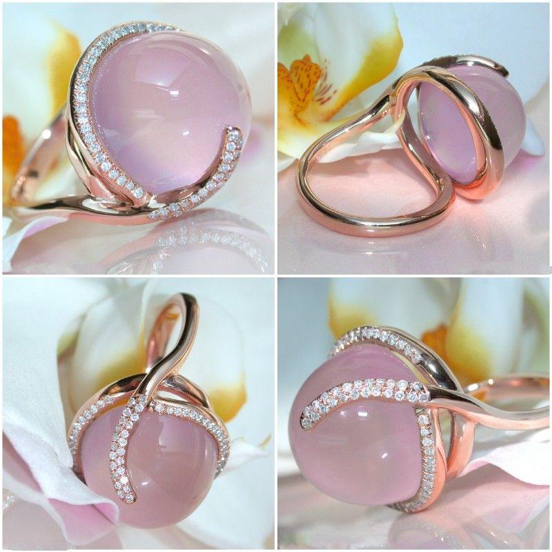 Zhenrong 14K Rose Gold Pink Crystal Moonstone Diamond Ring, European & American Creative Design.