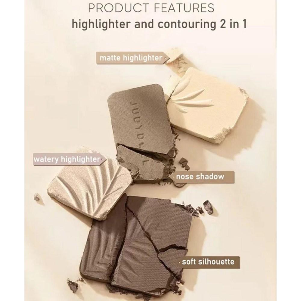 Judydoll Face Highlighter Makeup Palette Matte Shadow Lasting Glow Brightening Contour Shimmer Powder 3D Nose Cosmetics, 02 01, 1 шт.