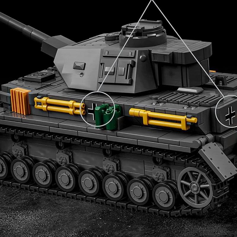 Military Technicial Pzkpfw Iv Ausf. F2 Panzer Building Blocks Ww2 Heavy Tank 4 Figures Brick Model Kit Adults Kids Gifts 1419Pcs