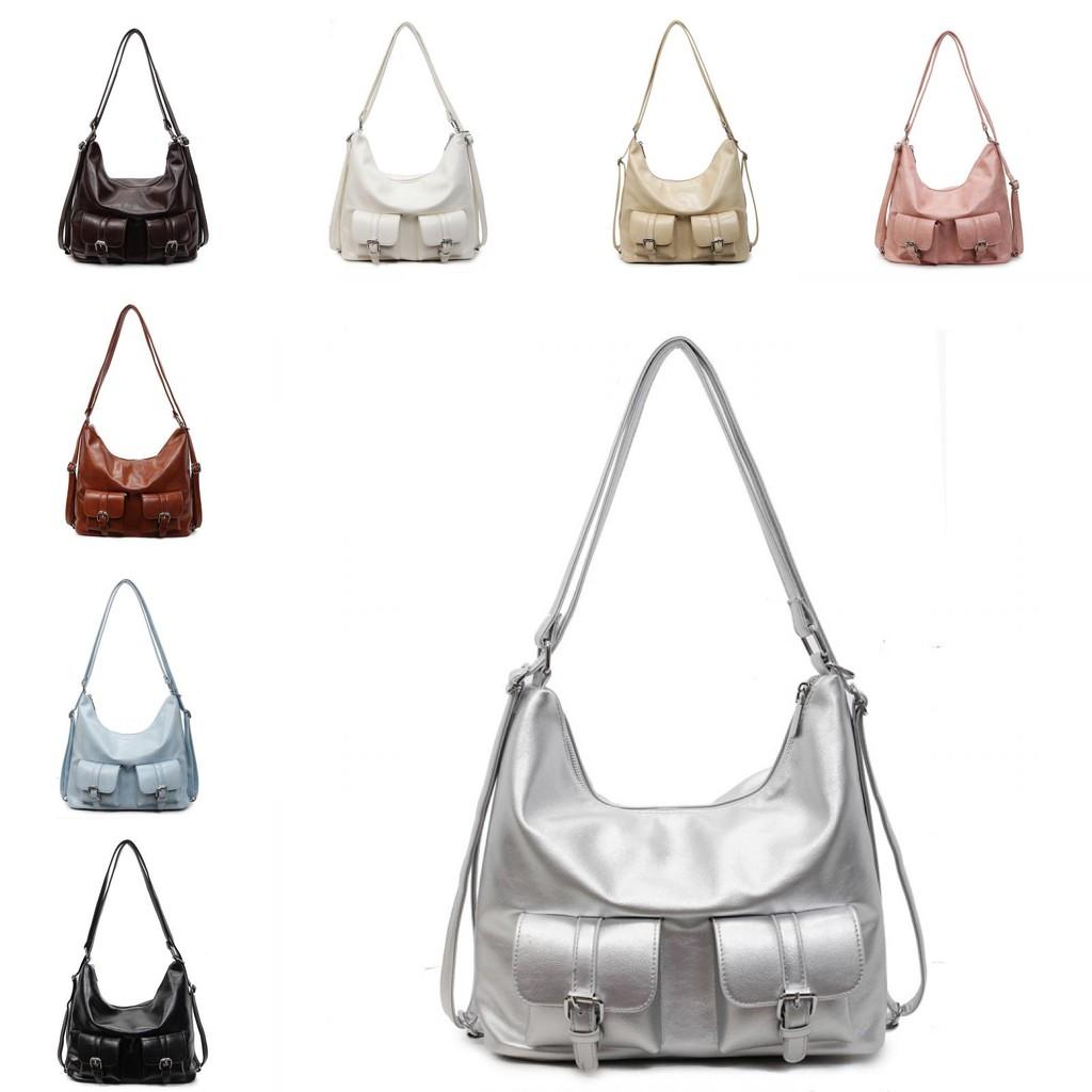 Однотонная карманная многоцветная сумка-тоут, сумка на одно плечо, сумка-подмышка, рюкзак, мода