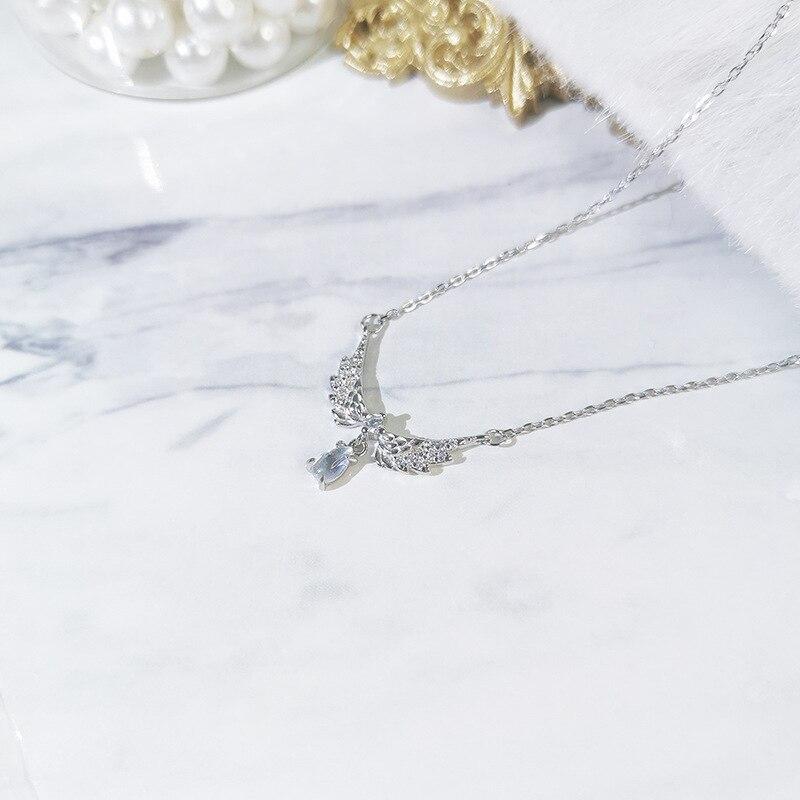 Charm Angel Wing Wedding Necklace Luxury Female Crystal Moonstone Pendant Necklace 925 Sterling Silver Chain Necklaces For Women
