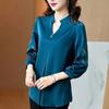 Women's Spring and Autumn Plus Size Short Thin Section V Collar Seven Minute Sleeve Solid Colour Chiffon Shirt