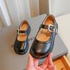 2024 Новые кожаные туфли для девочек, неглубокие, универсальные, мягкие, весенние, элегантные, принцессные туфли, простые, нескользящие, детские мокасины с круглым носком и пряжкой