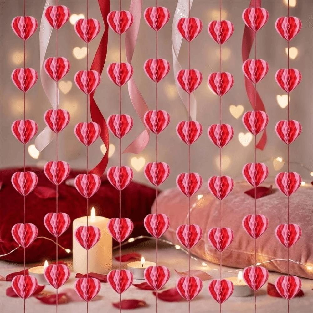 1.5m Heart Honeycomb Ball String Romantic Stereoscopic Hanging Love Streamer Reusable Easy To Install Wedding Garland