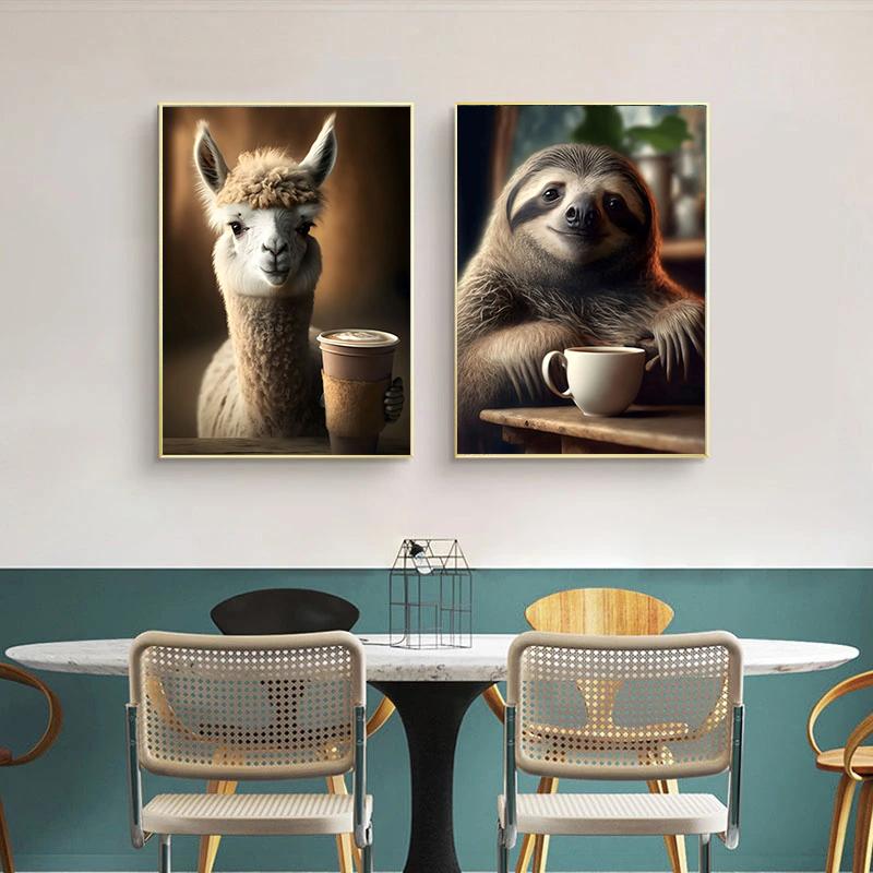 Funny Animal with Glasses Poster Print Canvas Giraffe Panda Monkey Wall Art Picture Living Room Home Decoration