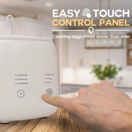 6-in-1 Rapid Egg Cooker Touch Screen Design Timer Auto Shut-off Sound Reminder Compact Size Portable Custard Yogurt Electric Egg Maker