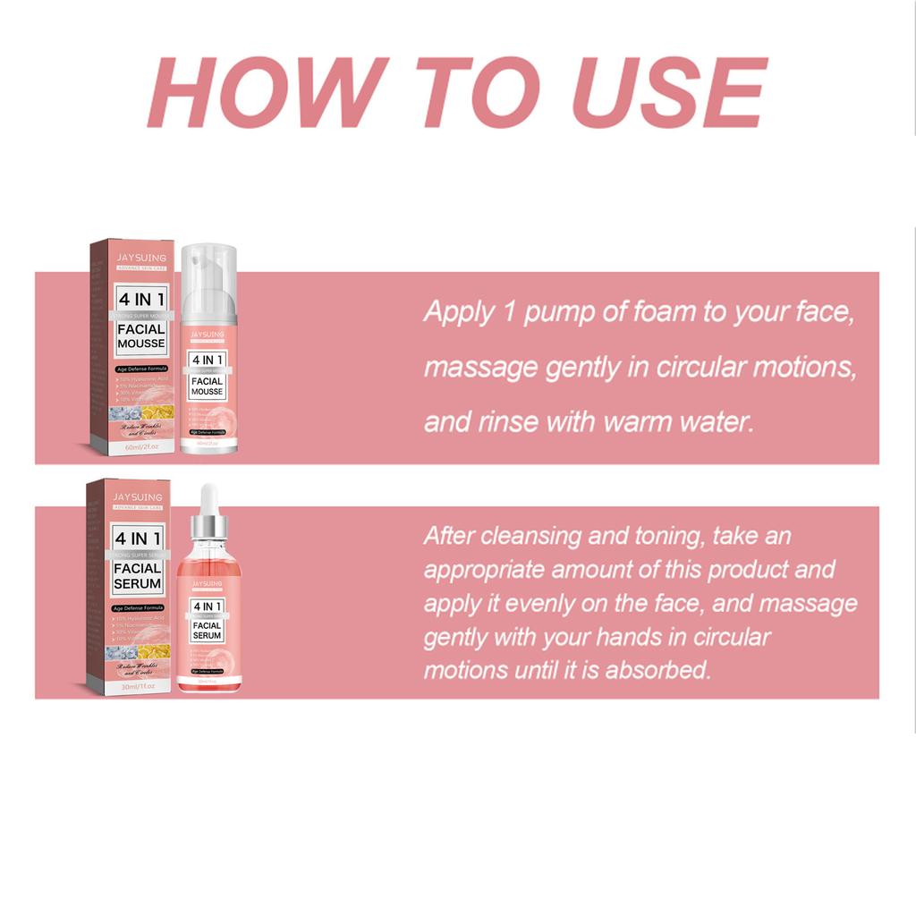 4-in-1 Facial Skin Care Essence Cream Firming & Nourishing Skin Cleanser Moisturizing Oil Control Set