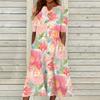 Women's Summer Casual Printed V-Neck Short-Sleeve Swing Dress