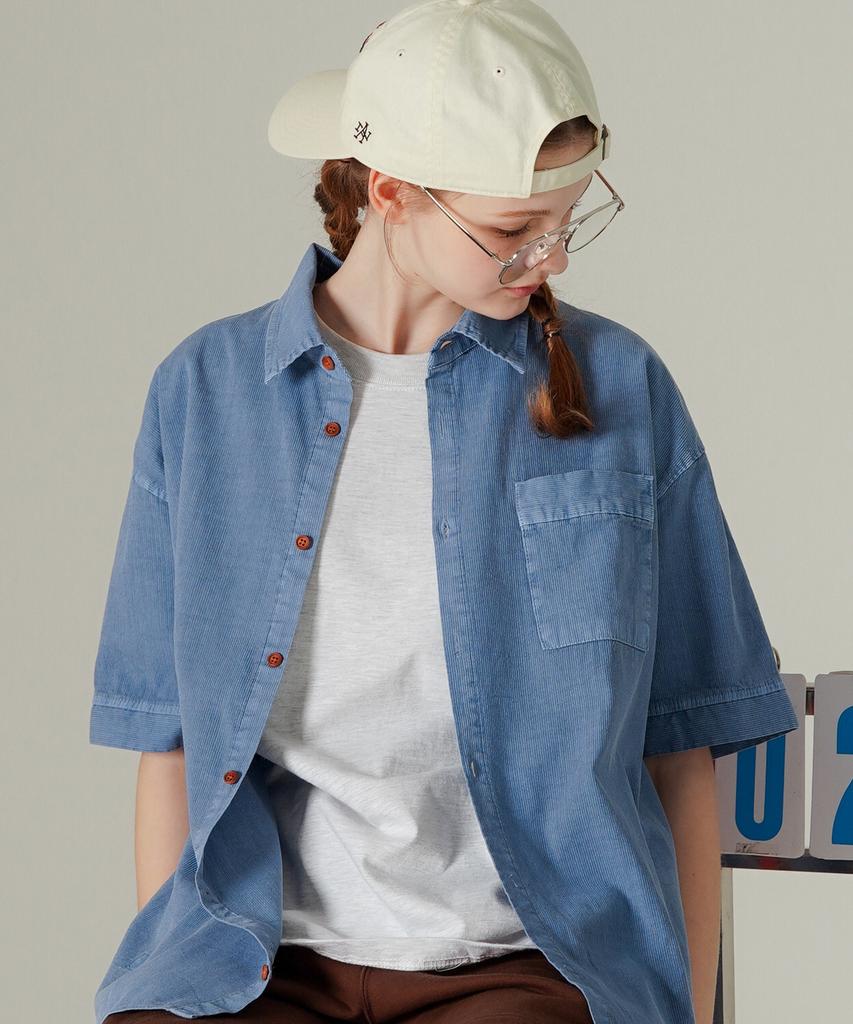WV PROJECT Cool Summer Stripe Pigment Short Sleeve Shirt Blue Mjss7787