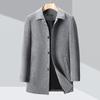 Autumn and Winter Cashmere Coat for Middle-aged Dad, Woolen Plaid Coat, Buttoned Lapel Woolen Men's Top