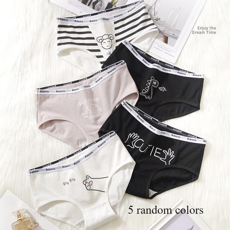 Cute Printed Triangle with Medium Waist for Girls Knickers Comfortable Cotton Women's Plain Weave Student Underwear Panties