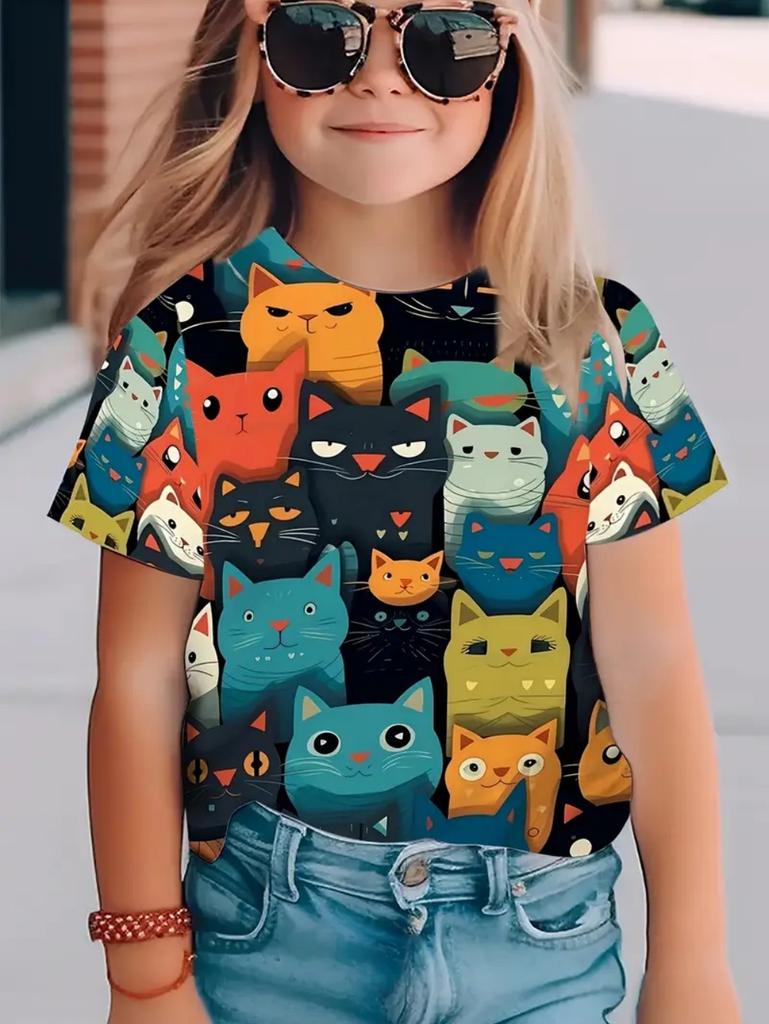 Футболки для детей Мода Простая Стильная Футболка с круглым вырезом и коротким рукавом Повседневная Винтажная для улицы Быстросохнущая футболка для девочки