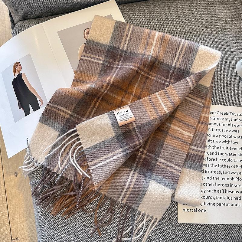 100% Wool Scarf For Women Men British Style Tartan Plaid Cashmere Scarves With Tassel Female Winter Warm Neck Scarf Shawl
