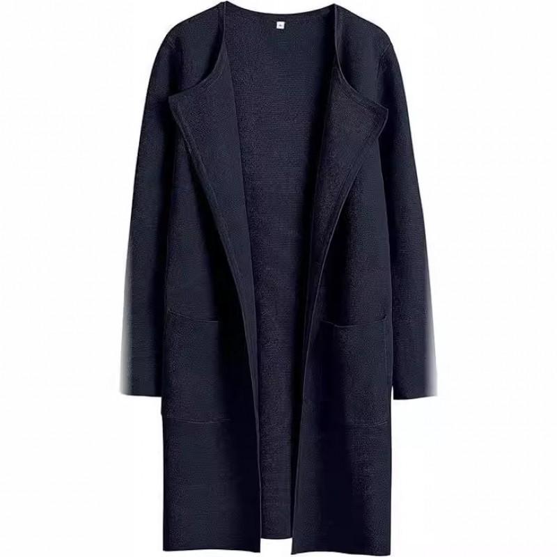Womens Oversized Wool Blend Coat Longline Casual Outerwear With Notched Collar Pure Color