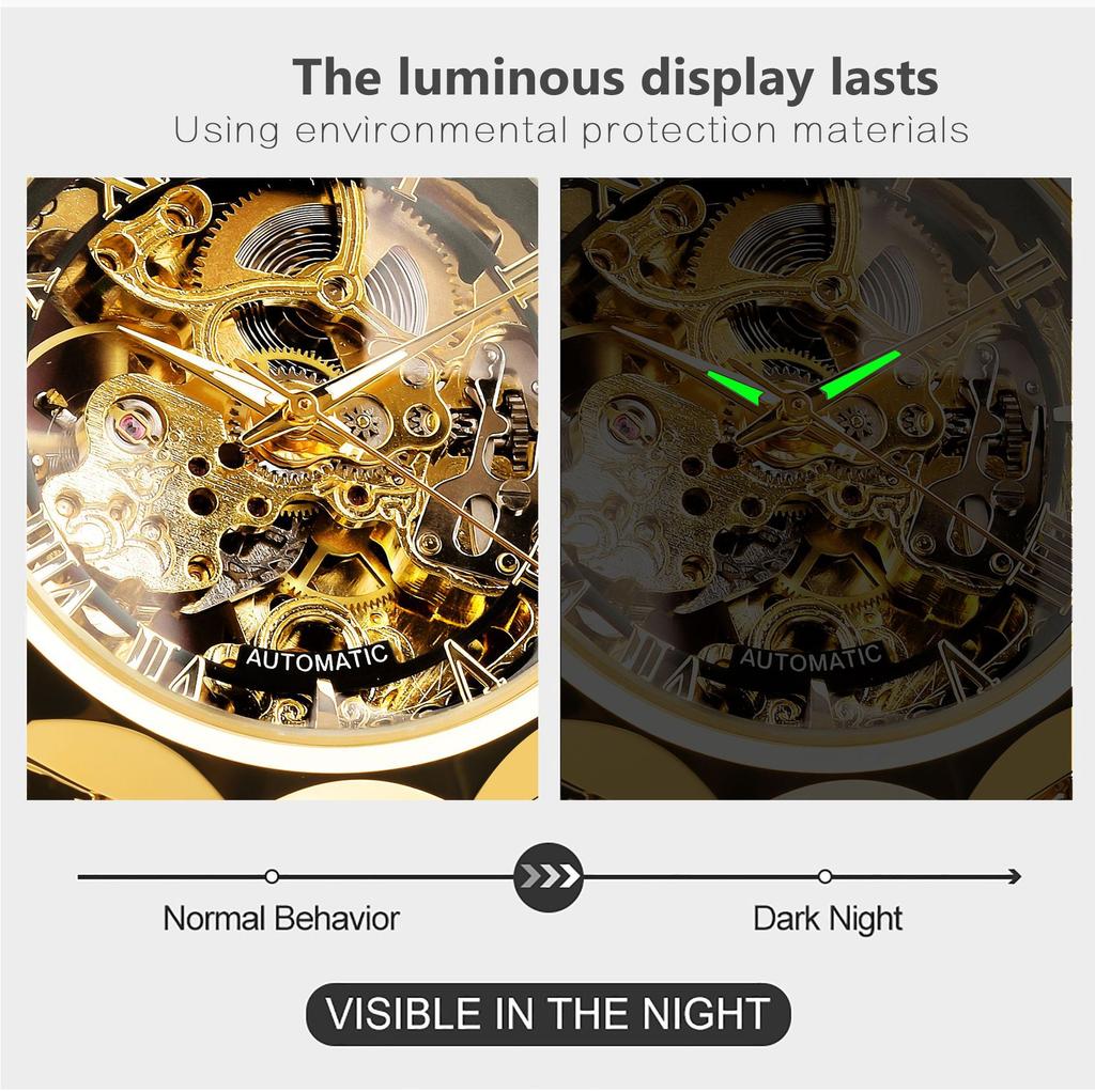 Полигональные мужские механические часы Fashiona Hollowed Out Automatic Watch из нержавеющей стали Skeleton Wristwatches Gold Color Relojes