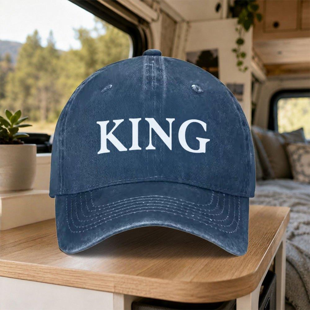 King Vintage Washed Baseball Cap Adjustable Hook Loop Duckbill Unisex Lightweight Outdoor Daily Party Vacation Hat