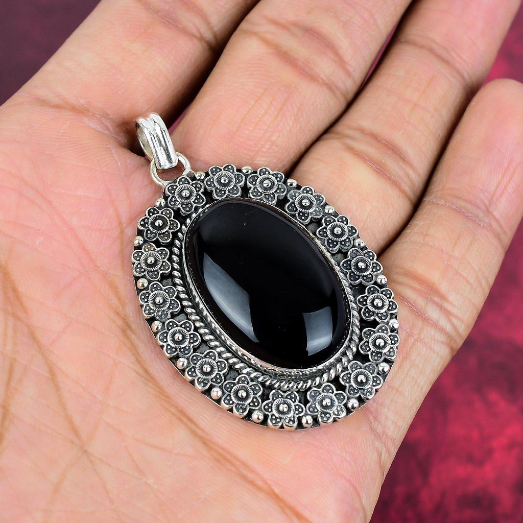 Black Onyx Gemstone Jewelry, 925 Solid Sterling Silver Jewelry For Her, Handmade Gorgeous Jewelry, New Brand Designer Pendant For Love