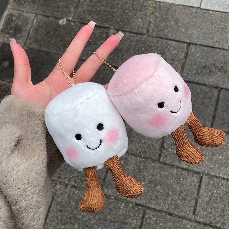Cute Two-color Marshmallow Plush Toy Keychain Cartoon Soft Stuffed Doll Pendant Car Key Ring Backpack Bag Decor Kid Gift