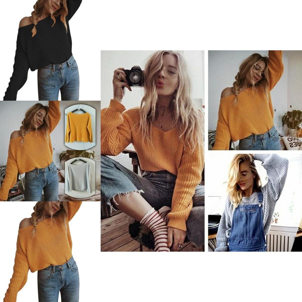 Премиальные женские осенние свитера больших размеров с открытыми плечами, пуловер с длинным рукавом для стильного комфорта