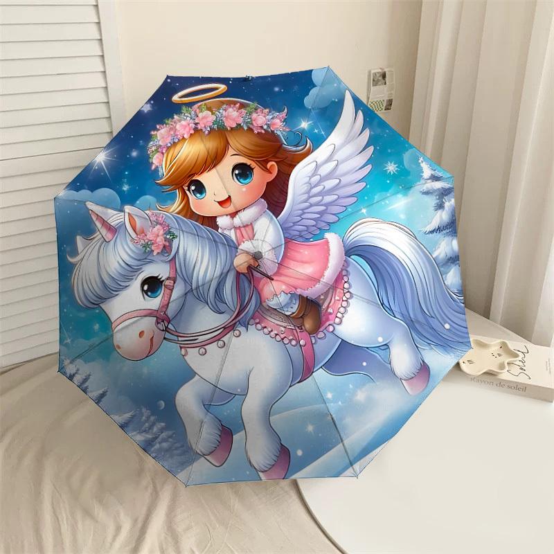 1PC Angel Unicorn Automatic Open/Close Umbrella with Windproof, 8-Rib Sturdy Canopy, Durable Ribs, Fashionable Design1300A