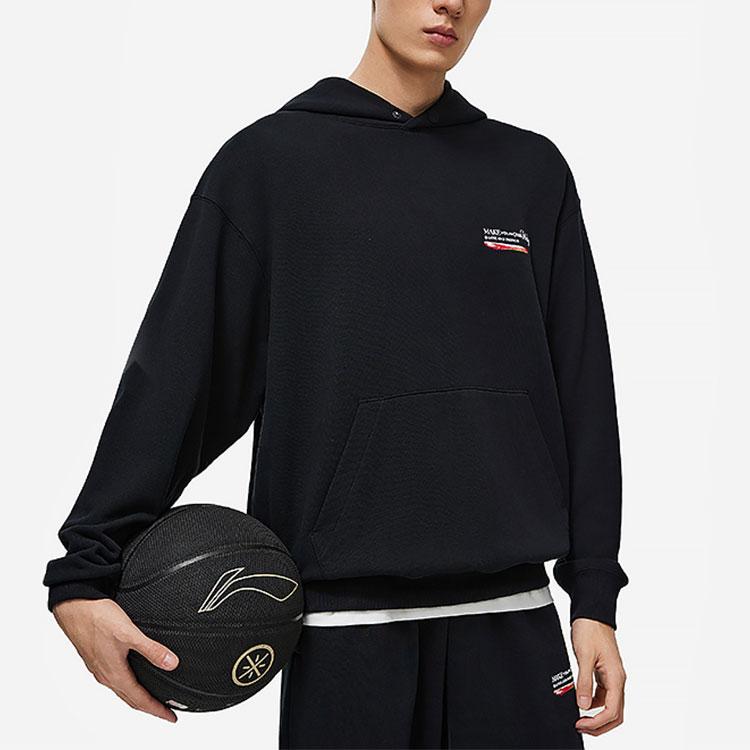 Мужские толстовки с капюшоном Li Ning Wade Series с принтом в виде букв, черные AWDU013-1