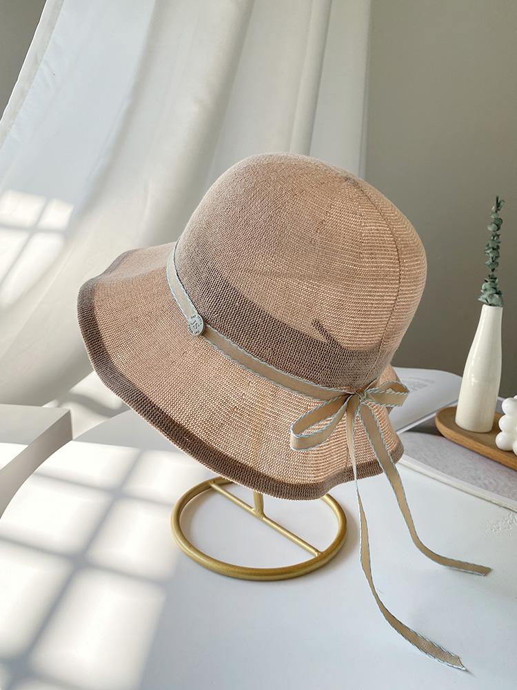 Sun hat elegant bow fungus edge sweet bucket hat breathable cotton and linen sun hat big brim sun hat tide