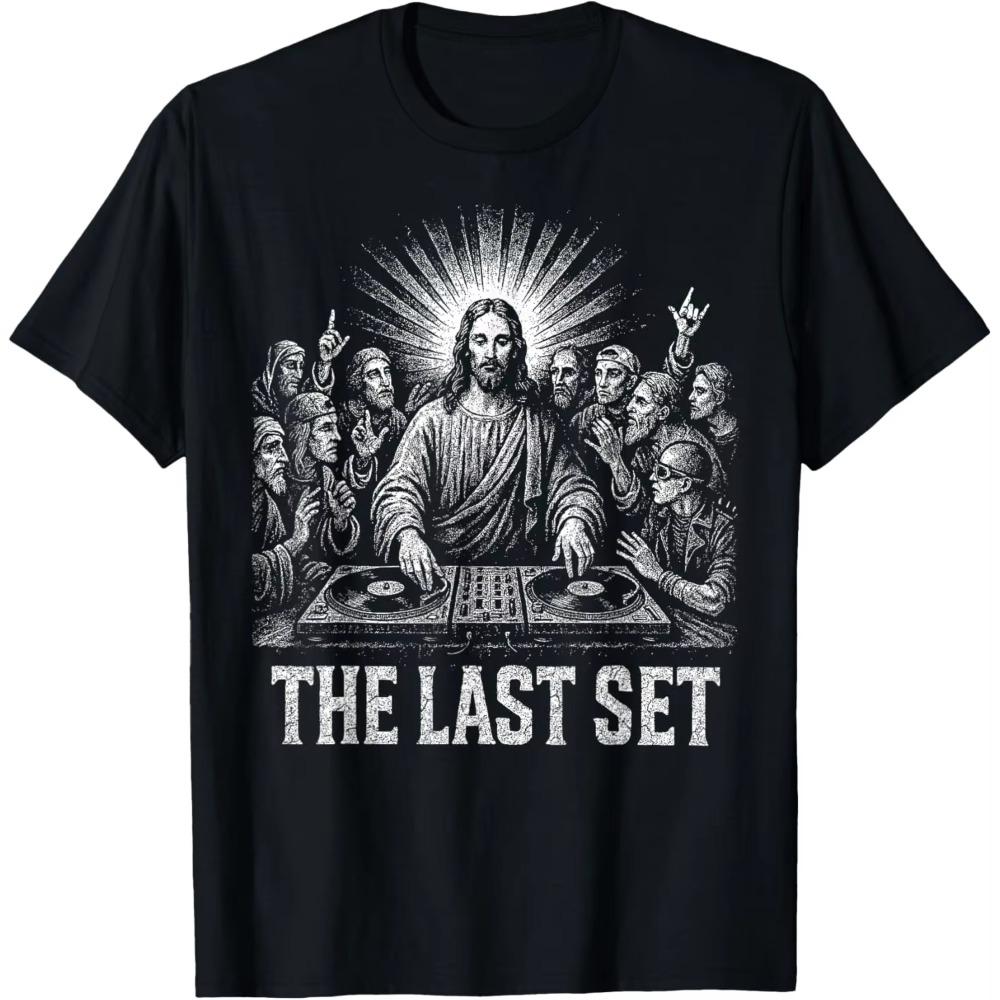 Мужская футболка Jesus Last Set Rave 100% Хлопок Унисекс Круглый вырез Короткий рукав Свободный крой Y2k Популярный Мода Y2k Короткие рукава Классический