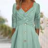 Spring and Autumn Women's Dress Solid Long Sleeve V-Neck Cross Button Casual Dress Long Dresses