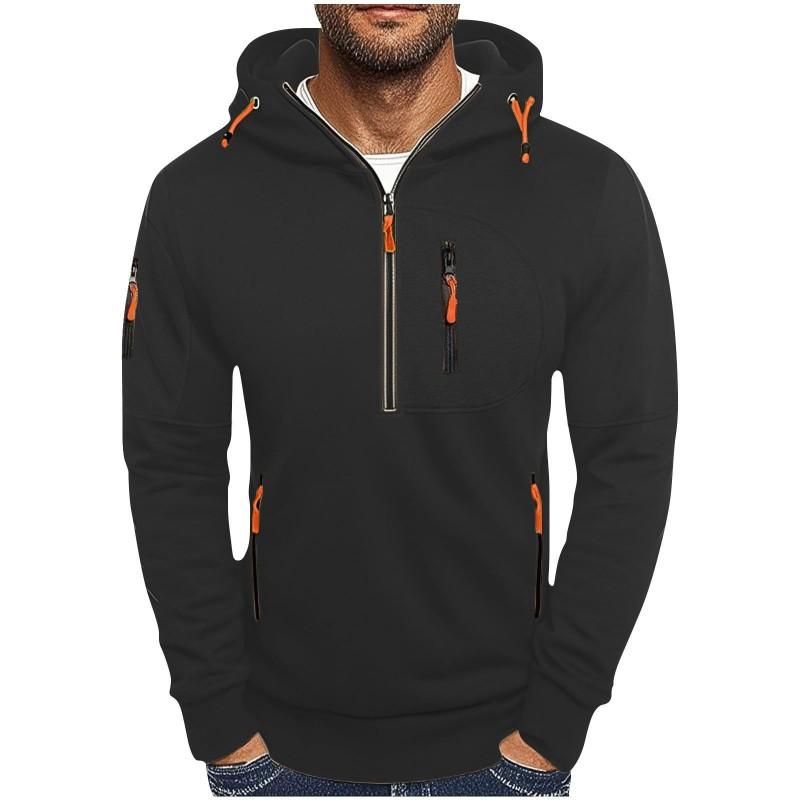 Mens Hooded Zip-Up Sweatshirt With Multiple Pockets Lightweight Casual Long Sleeve Pullover