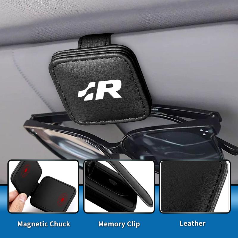 BAG1 Car Black Sunshade Square Leather Sunglasses Holder For VW R Golf Scirocco Jetta Beetle Passat Polo Tiguan Sharan Touran