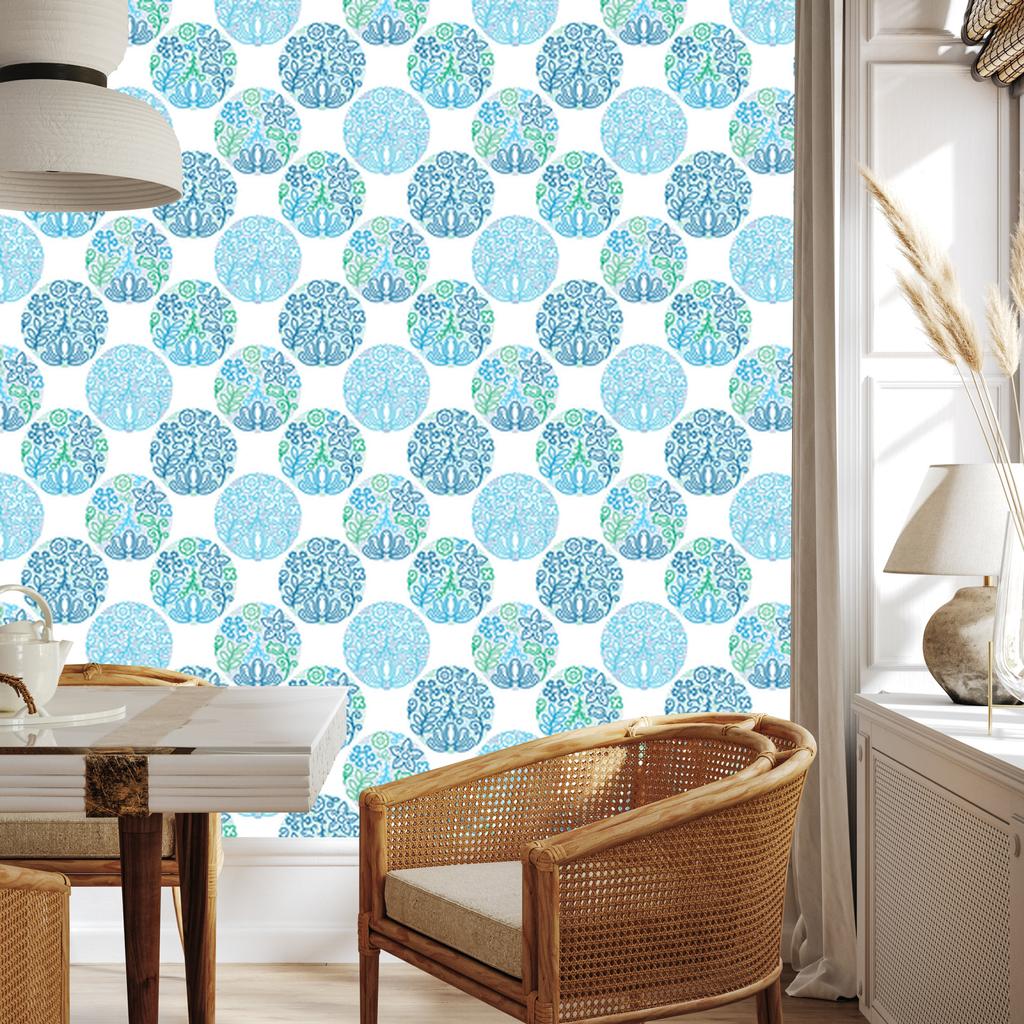 Wallpaper Turquoise Plants Pattern for Living Room and Bedroom 50x1000
