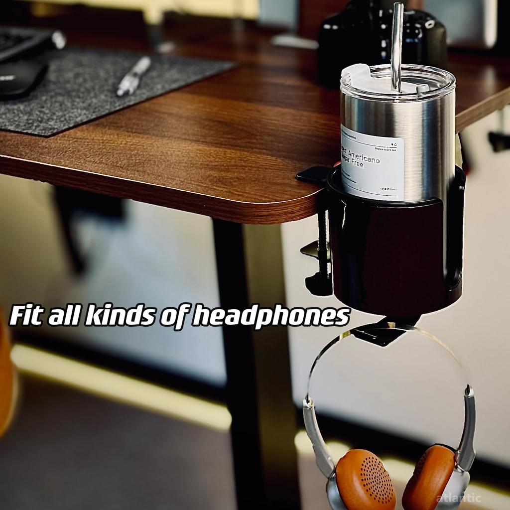 Роскошный подстаканник 2-в-1 Bitze, подстаканник для стола, многофункциональная стойка для хранения для компьютерных столов и держатель для наушников (Кофейный цвет)