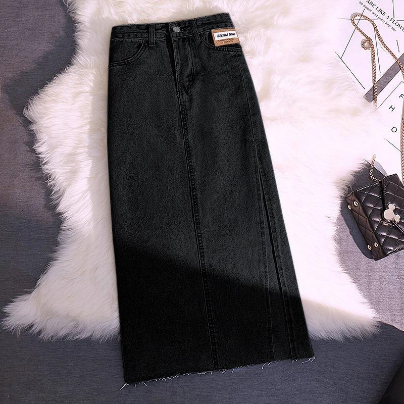 Pocket Denim Skirt Female Loose Design Sense Side Split High Waist Thin Burlap Bustier Skirt Female Versatile Comfortable Fashion Denim Bustier Skirt