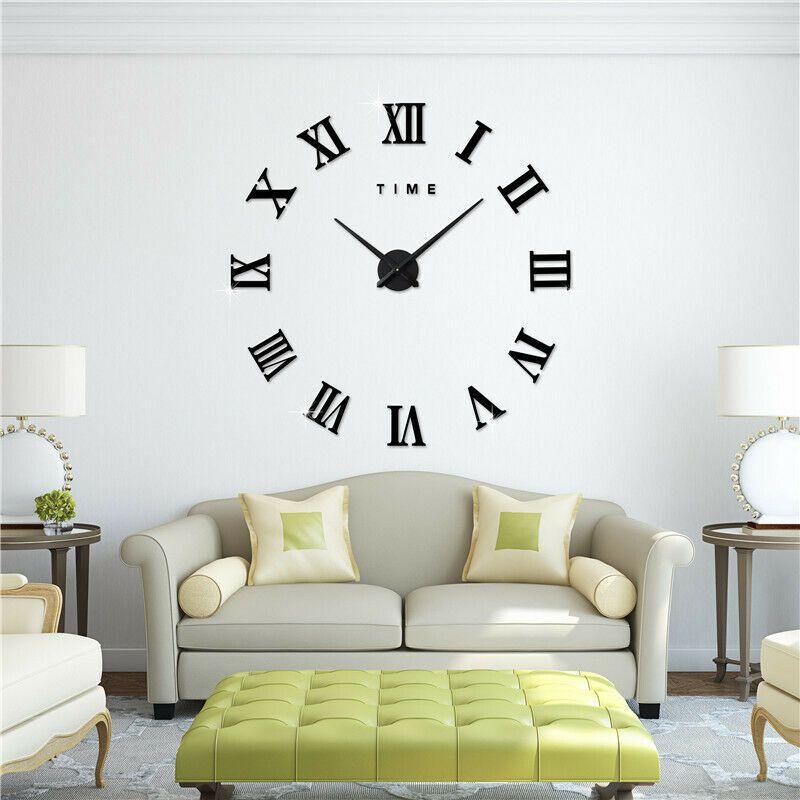 Extra 3d Diy Large Roman Numerals Luxury Mirror Wall Sticker Clock Home Decor