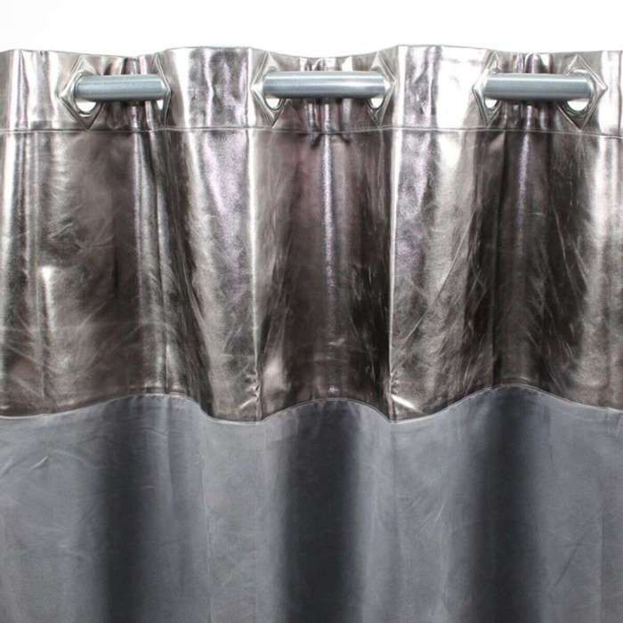 Rideau en faux cuir effet métallisé et suédine gris 140x250