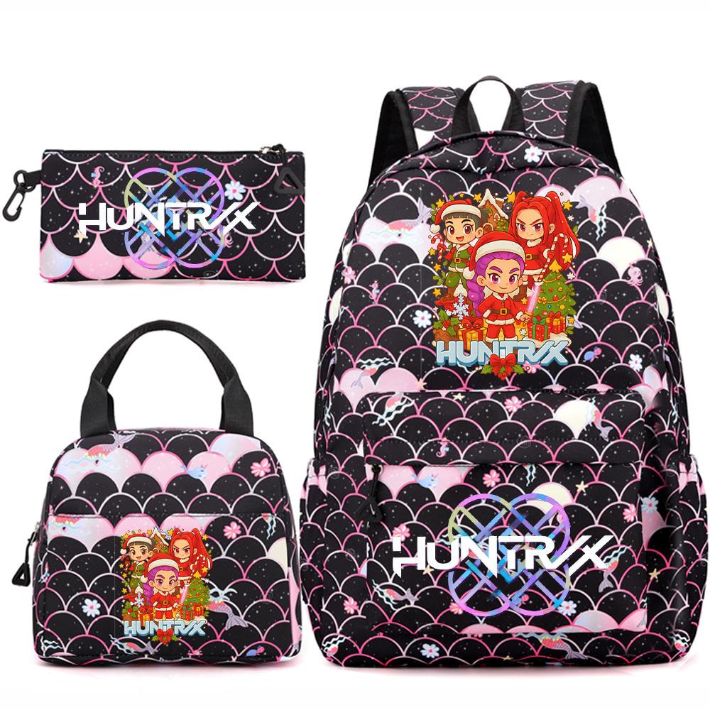 3Pcs/set Christmas KPOP Printed Backpack Handbag Pencil Case for Teenger Student Girl Boy Schoolbag Kid Bookbag Large Capacity Travel Bag Gift