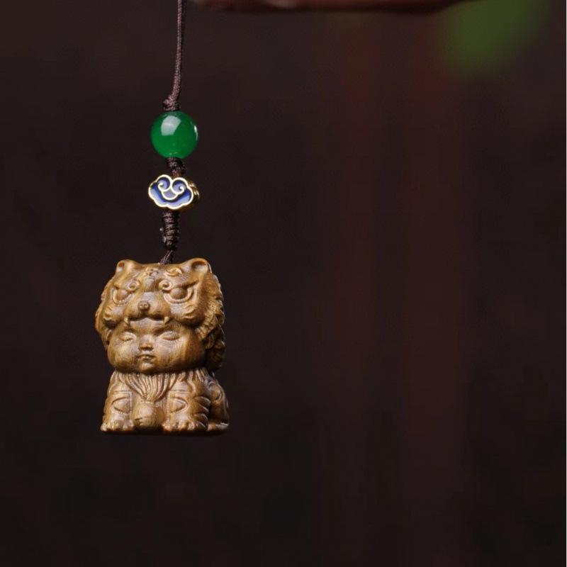 Twelve Zodiac Animal Charms Green Sandalwood Set: Rat, Ox, Tiger, Rabbit, Dragon, Snake, Horse, Sheep, Monkey, Rooster, Dog, Pig.