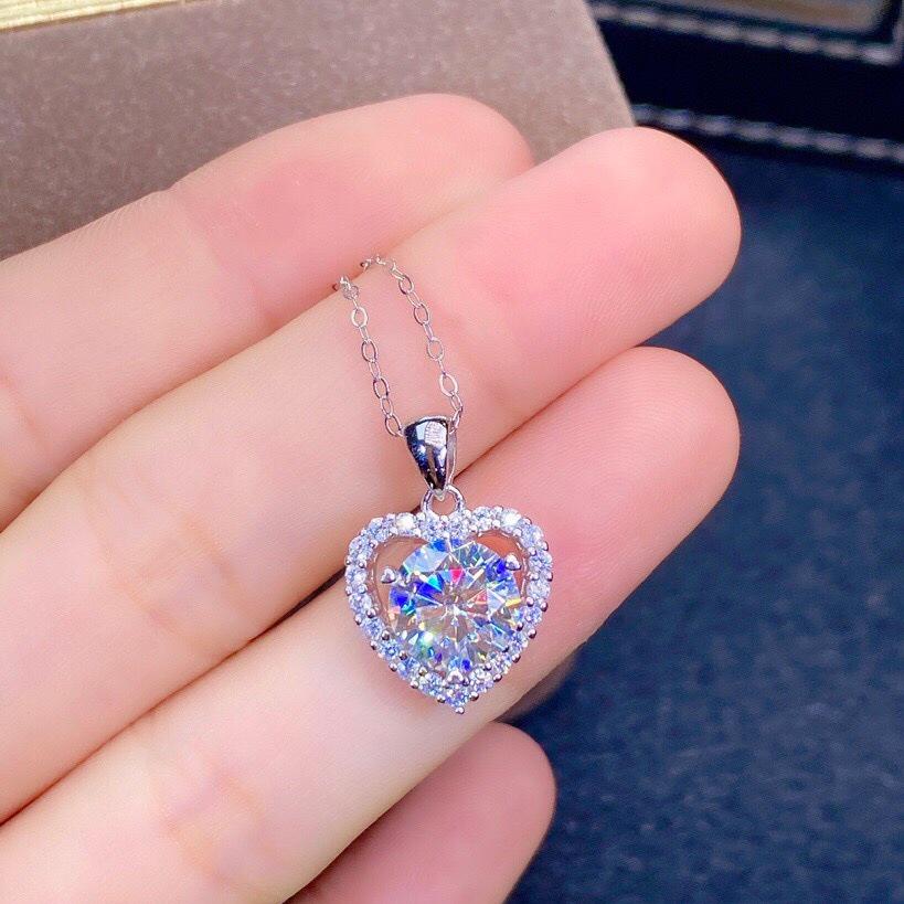 3 Carat Heart-Shaped Simulated Moissanite Pendant with Eight Hearts & Arrows, PT950 Plated - Hot Seller for Women