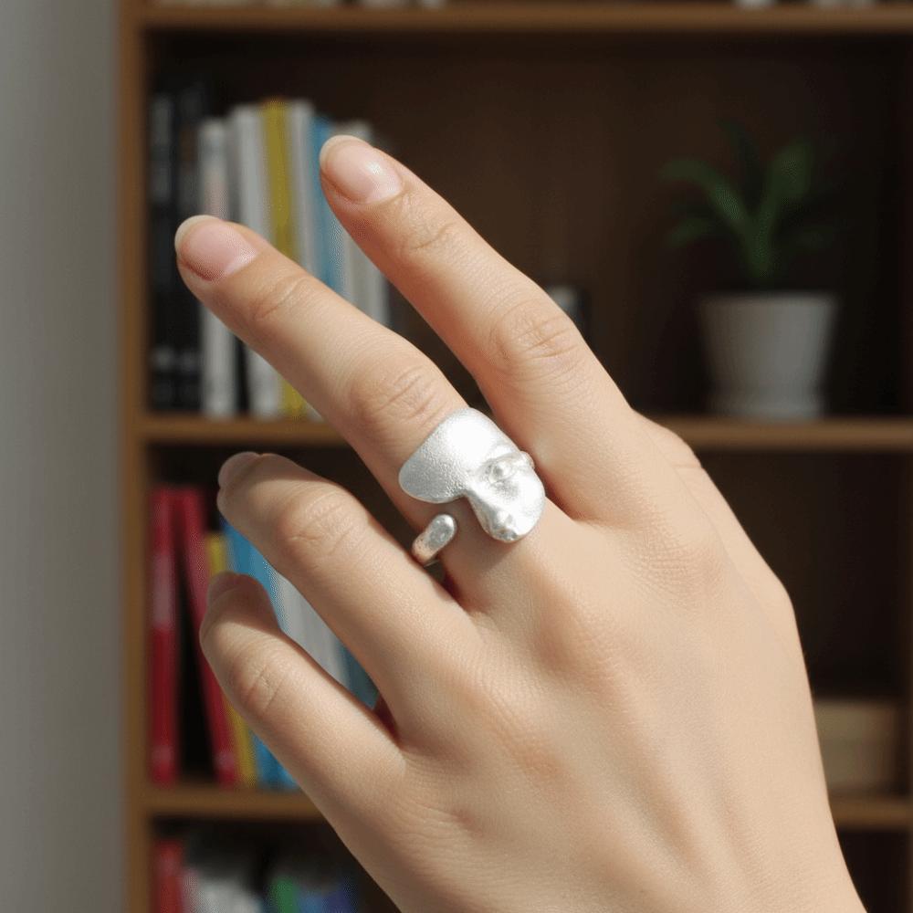 Adjustable Open Rings Metal Silver Color Goth Style Ring Fashion Mystical Masked Face Ring Party