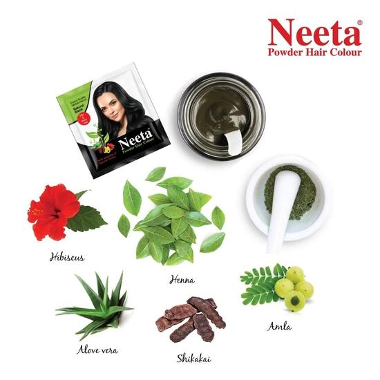 Краска для волос в порошке Neeta, краска для волос на основе хны, натуральный черный 5 г, упаковка из 12 штук, шелковисто-мягкая и блестящая краска для волос с преимуществами 5 натуральных трав