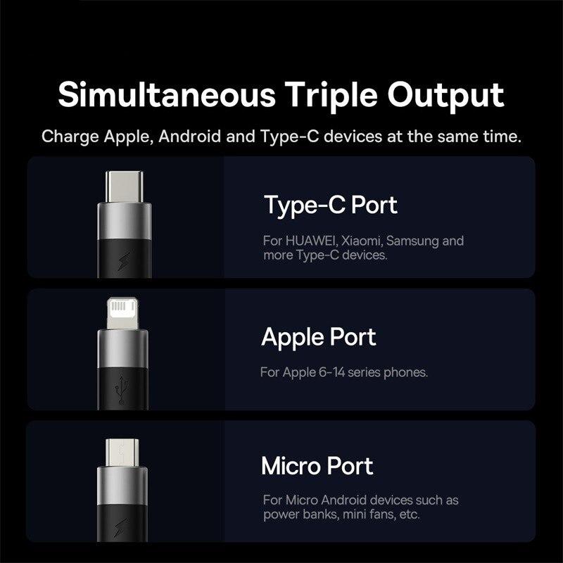 Baseus 3-в-1 USB-кабель Micro USB Type-C Быстрая зарядка Micro USB Type-C Кабель для передачи данных Для IP 14 13 Samsung Huawei
