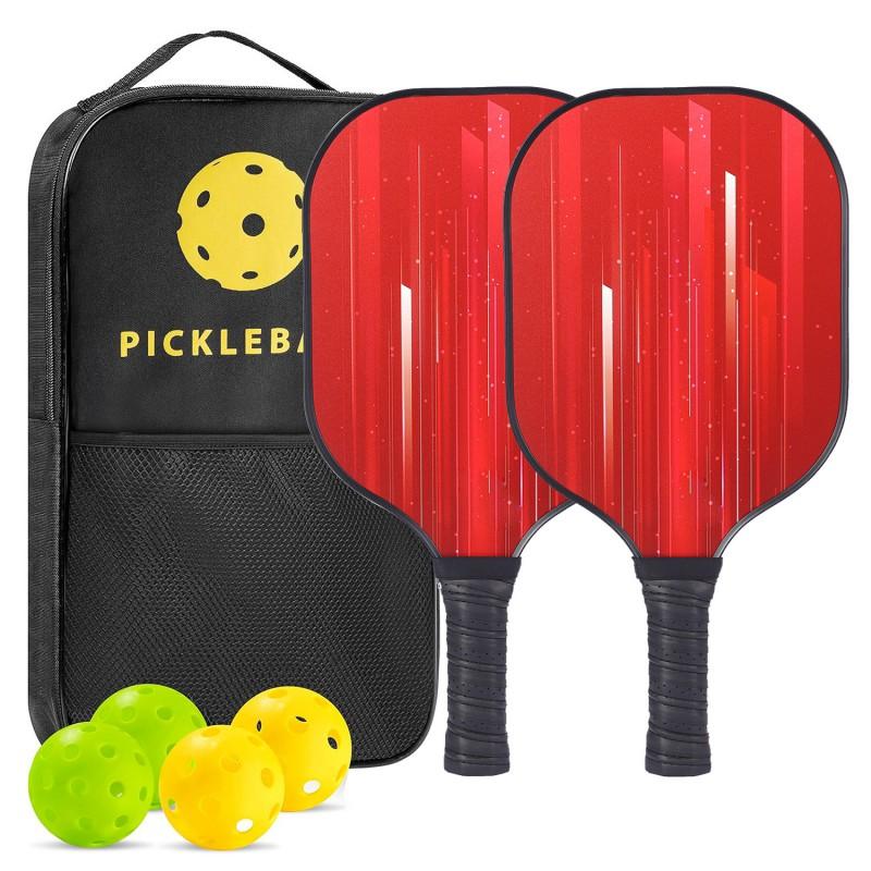 Pickleball Paddle Set With 4 Balls Carry Bag Carbon Fiber Composite Lightweight Beginners Recreational Players