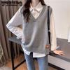 V-neck Knitted Vest for Women In Autumn Loose Vest Lazy Style Layering Over Sleeveless Waistcoat and Waistcoat