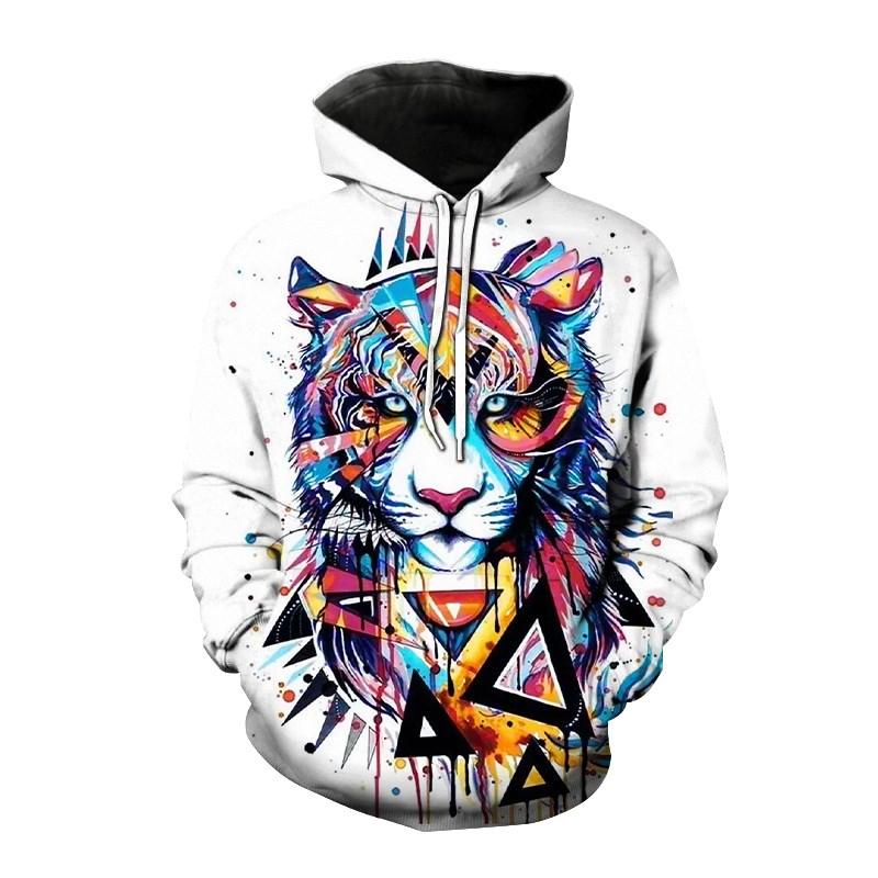 3D-принт Wise Tiger Graphic Hoodies For Men Long Sleeve Pullover Hooded Sweatshirts Men's Loose Oversize Sport Hoodies Tops