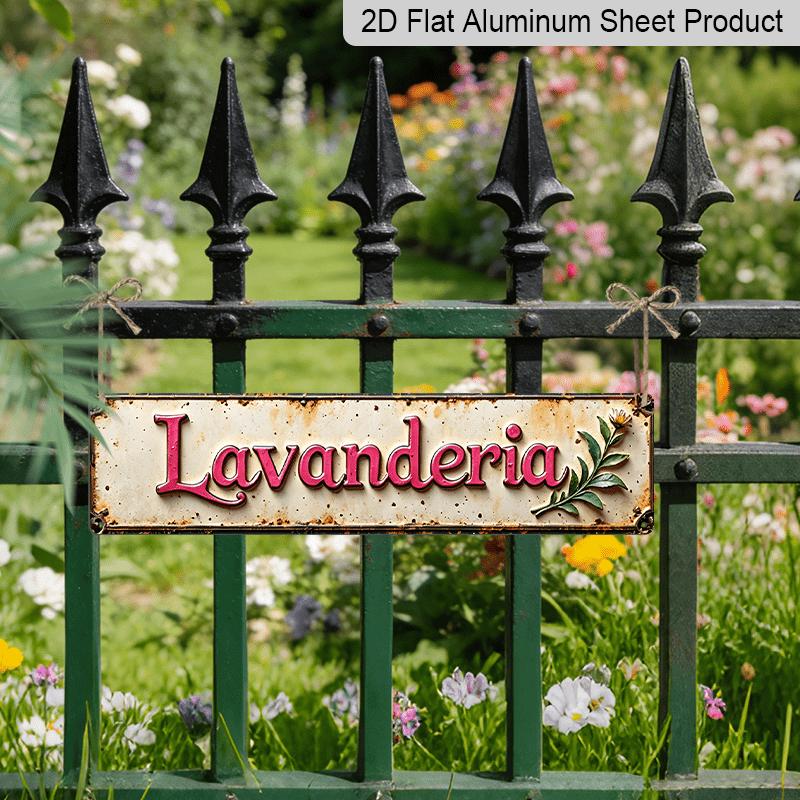 2D Flat, Style "The Word "Lavanderia" with Floral Designs"Rural Aluminium Decorative Sign - Simple Metal Decoration for Homes, Farmhouses, Bathrooms