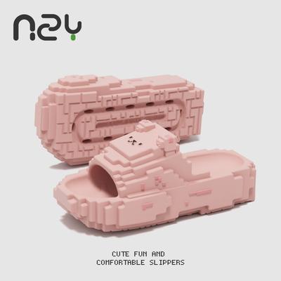 Конструктор пиксельные тапочки-медведики женские летние новые толстая подошва нескользящие для ванной мультяшные крутые тапочки мужские