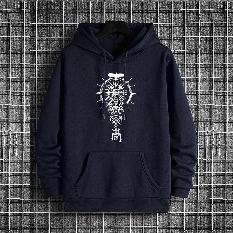 New Fashion Man Hoodie 2025 Urban Streetwear Trendy Hooded Sweatshirt Male Ancient Viking Raven Style Casual Hoody Autumn Winter