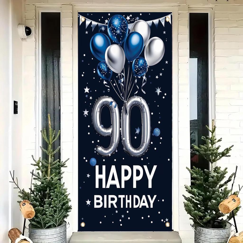 10th Birthday Door Cover Decoration 71 x 35 Inch Blue and Silver Balloon Banner for Tenth Birthday Party Supplies Happy 10 Years Old Photo Booth